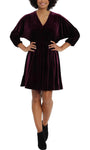 Sophisticated A-line V-neck Elasticized Natural Waistline Long Sleeves Short Party Dress