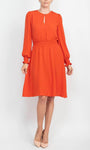 A-line Jeweled Neck Above the Knee Elasticized Natural Waistline Keyhole Cutout Bishop Long Sleeves Dress