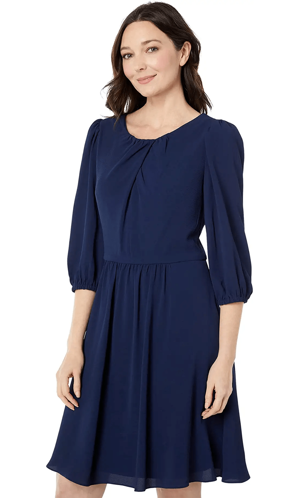 A-line Bishop Sleeves Gathered Ruched Pleated Dress by London Times