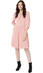 A-line Pleated Ruched Gathered Hidden Back Zipper Natural Waistline Jeweled Neck Above the Knee Bishop Sleeves Dress