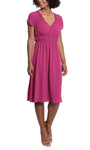 A-line V-neck Ruched Above the Knee Cap Sleeves Empire Waistline Dress