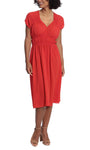A-line V-neck Above the Knee Cap Sleeves Empire Waistline Ruched Dress