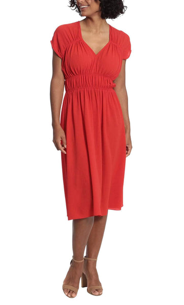 A-line V-neck Ruched Above the Knee Empire Waistline Cap Sleeves Dress