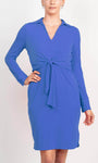 V-neck Sheath Ruched Above the Knee Collared Long Sleeves Natural Waistline Sheath Dress