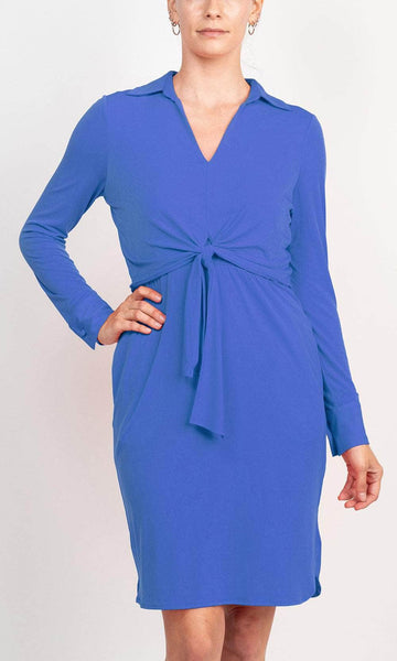V-neck Ruched Sheath Above the Knee Long Sleeves Natural Waistline Collared Sheath Dress