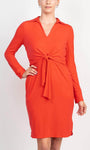 V-neck Sheath Ruched Natural Waistline Collared Long Sleeves Above the Knee Sheath Dress