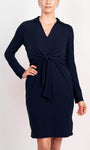 V-neck Collared Above the Knee Ruched Long Sleeves Sheath Natural Waistline Sheath Dress