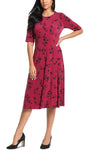 Sophisticated Modest A-line Hidden Back Zipper Natural Waistline Jeweled Neck Floral Print Above the Knee Tea Length Dress