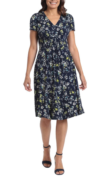 A-line V-neck Cocktail Short Flutter Short Sleeves Sleeves Natural Waistline Floral Print Dress