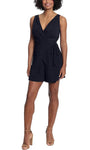 V-neck Natural Waistline Ruched Slit Self Tie Back Zipper Open-Back Wrap Short Sleeveless Romper With a Sash