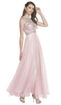 A-line Bateau Neck Sleeveless Natural Waistline Full-Skirt Sheer Vintage Sheer Back Beaded Illusion Prom Dress