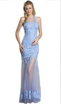 Natural Waistline Beaded Fitted Illusion Side Zipper Sheer Sheath Sleeveless Halter Sheath Dress/Evening Dress