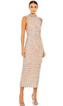 Sleeveless Slit Embroidered Back Zipper Fitted Natural Waistline Halter Tulle Sheath Sheath Dress With Rhinestones