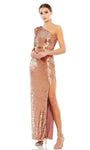 Sexy Floor Length Sheath Long Sleeves One Shoulder Natural Waistline Asymmetric Sequined Slit Open-Back Sheath Dress/Evening Dress