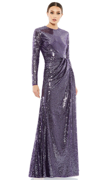 Gathered Draped Back Zipper Sequined Fitted Floor Length Long Sleeves Jeweled Neck Sheath Natural Waistline Sheath Dress/Evening Dress