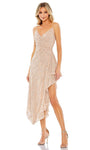 A-line V-neck Open-Back Sequined Backless Asymmetric Natural Waistline Cocktail High-Low-Hem Sleeveless Spaghetti Strap Polyester Dress With Ruffles