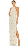 Sexy Sophisticated Sheath Natural Waistline Swing-Skirt Sleeveless Mesh Back Zipper Slit Open-Back Sequined Beaded Halter Floor Length Sheath Dress/Evening Dress