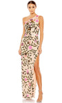 One Shoulder Polyester Floor Length Floral Print Asymmetric Slit Mesh Sequined Back Zipper Fitted Natural Waistline Sheath Sheath Dress/Evening Dress/Prom Dress