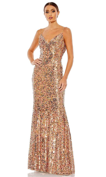 V-neck Polyester Sleeveless Spaghetti Strap Natural Waistline Floor Length Cowl Neck Fit-and-Flare Sheath Fitted Open-Back Sequined Sheath Dress/Evening Dress