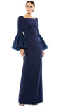 Square Neck Bell Long Sleeves Sheath Fall Tulle Floor Length Natural Waistline Back Zipper Slit Sheath Dress/Evening Dress