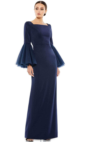 Slit Back Zipper Square Neck Sheath Floor Length Bell Long Sleeves Natural Waistline Fall Tulle Sheath Dress/Evening Dress