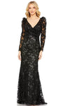 V-neck Floral Print Lace Mermaid Mesh Embroidered Faux Wrap Sheer Hidden Back Zipper Applique Long Sleeves Natural Waistline Evening Dress with a Brush/Sweep Train With Rhinestones