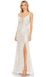 Sexy V-neck Mermaid Plunging Neck Fall Glittering Beaded Embroidered Lace-Up Applique Back Zipper Floor Length Sleeveless Natural Waistline Wedding Dress
