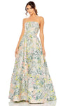 A-line Strapless Back Zipper Corset Natural Waistline Straight Neck Floor Length Floral Print Brocade Evening Dress