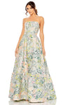A-line Strapless Floor Length Corset Natural Waistline Straight Neck Brocade Floral Print Back Zipper Evening Dress