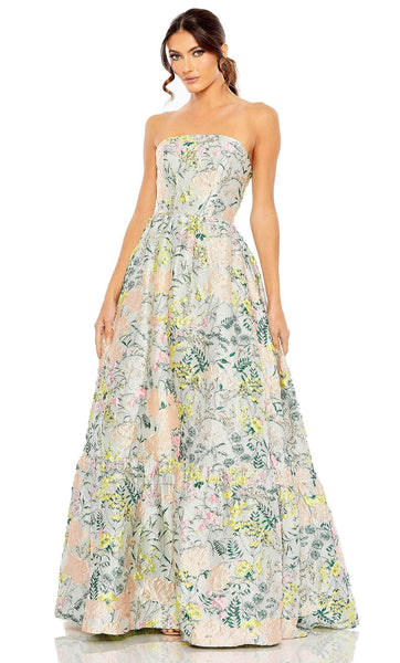 A-line Strapless Floor Length Corset Natural Waistline Straight Neck Floral Print Brocade Back Zipper Evening Dress