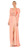 A-line V-neck Wrap Draped Slit Back Zipper Open-Back Long Sleeves Natural Waistline Evening Dress with a Brush/Sweep Train