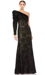 Lace Sheath Beaded Sequined Open-Back Applique Side Zipper Floor Length Long Sleeves One Shoulder Floral Print Natural Waistline Sheath Dress with a Brush/Sweep Train