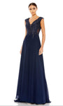 A-line V-neck Natural Waistline Sleeveless Cutout Embroidered Back Zipper Pleated Beaded Sheer Evening Dress with a Brush/Sweep Train