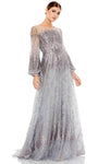 Modest A-line High-Neck Bishop Long Sleeves Polyester Natural Waistline Back Zipper Sequined Evening Dress