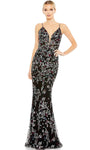 V-neck Fall Floral Print Corset Natural Waistline Sleeveless Mermaid Open-Back Mesh Back Zipper Floor Length Plunging Neck Polyester Evening Dress/Prom Dress with a Brush/Sweep Train