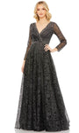 A-line V-neck Long Sleeves Back Zipper Beaded Natural Waistline Evening Dress/Party Dress with a Brush/Sweep Train