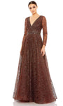 A-line V-neck Long Sleeves Back Zipper Beaded Natural Waistline Evening Dress/Party Dress with a Brush/Sweep Train