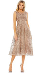 A-line Polyester Natural Waistline Cap Sleeves Cocktail Tea Length Back Zipper Fitted Sequined Embroidered Bateau Neck Midi Dress