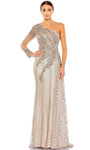 A-line Lace Long Sleeves One Shoulder Side Zipper Sheer Asymmetric Applique Floor Length Natural Waistline Dress