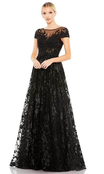 A-line Floral Print Bateau Neck Sheer Applique Illusion Semi Sheer Beaded Back Zipper Wrap Natural Waistline Cap Sleeves Lace Evening Dress/Mother-of-the-Bride Dress with a Brush/Sweep Train