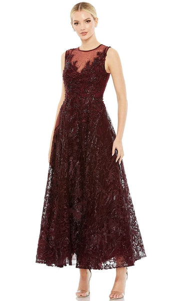 A-line Beaded Fitted Illusion Mesh Jeweled Embroidered Back Zipper Natural Waistline Cocktail Floor Length Fit-and-Flare Floral Print Jeweled Neck Sleeveless Evening Dress