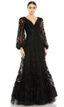 A-line V-neck Jeweled Embroidered Illusion Beaded Back Zipper Puff Sleeves Sleeves Natural Waistline Polyester Evening Dress