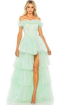 Sophisticated A-line Off the Shoulder Fitted Back Zipper Tiered Natural Waistline High-Low-Hem Prom Dress With Ruffles