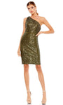 Sheath Natural Waistline Cocktail Above the Knee Asymmetric Slit Back Zipper Sequined Polyester One Shoulder Sleeveless Sheath Dress