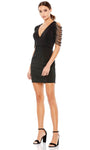 V-neck Polyester Fitted Beaded Back Zipper Draped Plunging Neck Natural Waistline Cocktail Above the Knee Sheath Sheath Dress