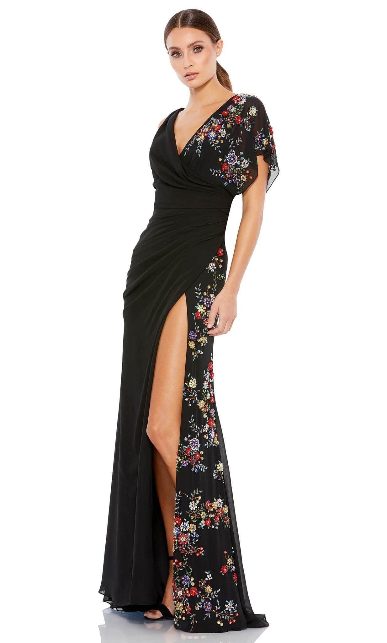 Mac Duggal 26530 - Faux Wrap Floral Beaded Floral Gown
