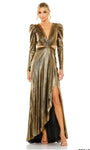 Tall Sophisticated V-neck Ruched Wrap Draped Slit Cutout Empire Waistline Long Sleeves Sheath High-Low-Hem Plunging Neck Sheath Dress/Evening Dress with a Brush/Sweep Train