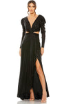 Tall Sophisticated V-neck High-Low-Hem Sheath Long Sleeves Empire Waistline Ruched Slit Wrap Draped Cutout Plunging Neck Sheath Dress/Evening Dress with a Brush/Sweep Train