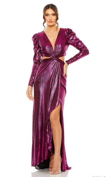 Tall Sophisticated V-neck Wrap Draped Slit Cutout Ruched High-Low-Hem Plunging Neck Empire Waistline Sheath Long Sleeves Sheath Dress/Evening Dress with a Brush/Sweep Train