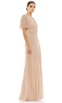 Tall Sophisticated Modest A-line V-neck Sequined Back Zipper Beaded Metallic Floor Length Short Sleeves Sleeves Natural Waistline Evening Dress/Mother-of-the-Bride Dress